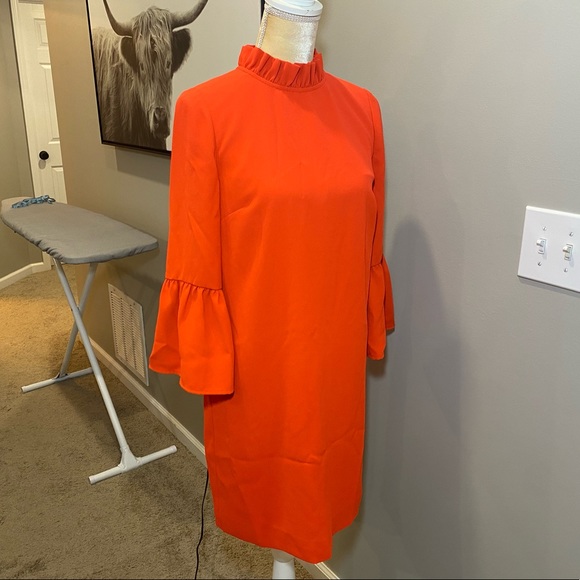 NWT J. Crew Bell Sleeve High Ruffle Collar Sheath Dress - Picture 4 of 12